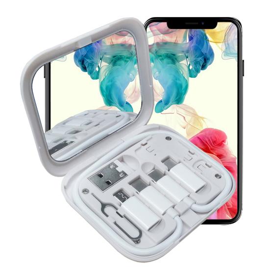 Multi Slots Phone Holder Function Cable Storage Box with Makeup Mirror Fast Charge Line U Disk Storage Container for Home