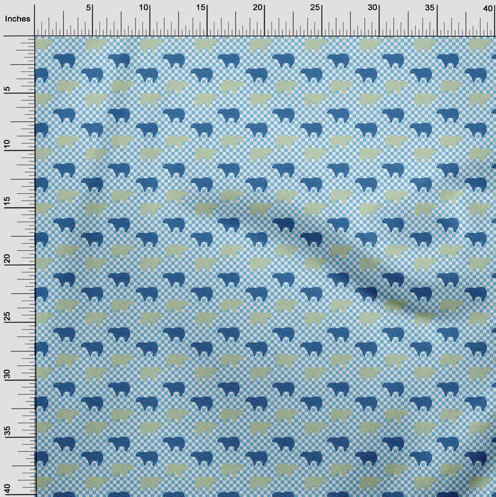 oneOone Cotton Flex Blue Fabric Bear With Docklands Dress Material Fabric Print Fabric By The Yard 40 Inch