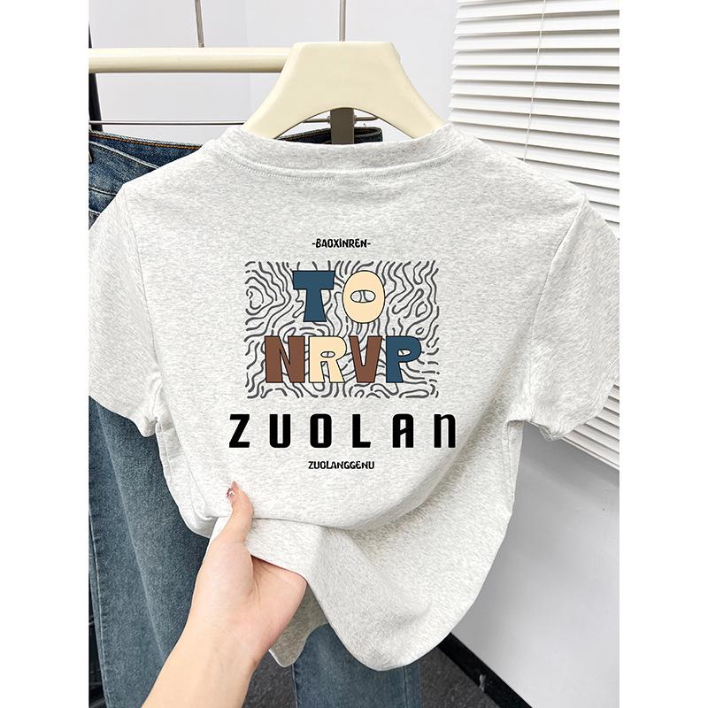 

2024 Women s Slim Fit Letter Print Round Neck T-shirt - Short Sleeve Summer Fashion L серый/белый