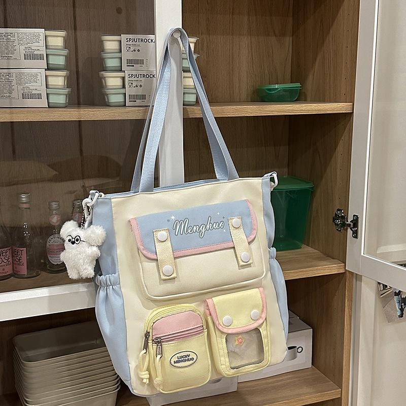 women's 2025 new cute color matching college style shoulder bag for junior high school students, large-capacity tote bag tide