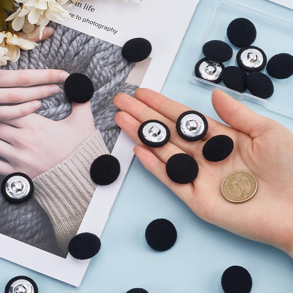 1 Box 20Pcs Black Velvet Buttons 0.91"(23Mm) Round Fabric Covered Velvet Cloth Tuxedo Button With Iron Shank For Sewing