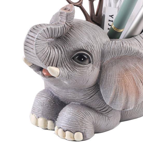 Elephant Pen Holder Resin Lucky Elephant Desk Organizer Standing Elephant Pencil Holder