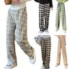 Spodnie damskie z wysokim stanem, elastyczne, proste, szerokie nogawki, w kratę, długie spodnie zimowe, pogrubione, aksamitne, ciepłe spodnie