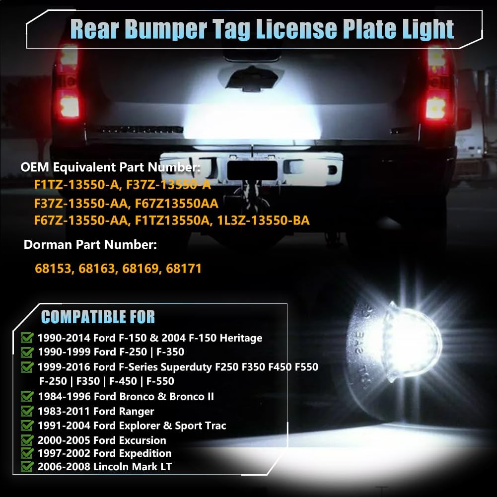 LED License Plate Light For Fo-Rd F150 F250 F350 F450 F550 Superduty Bronco Excursion Ranger Expedition Explorer Pickup Truck, F150 Bronco Ranger Led
