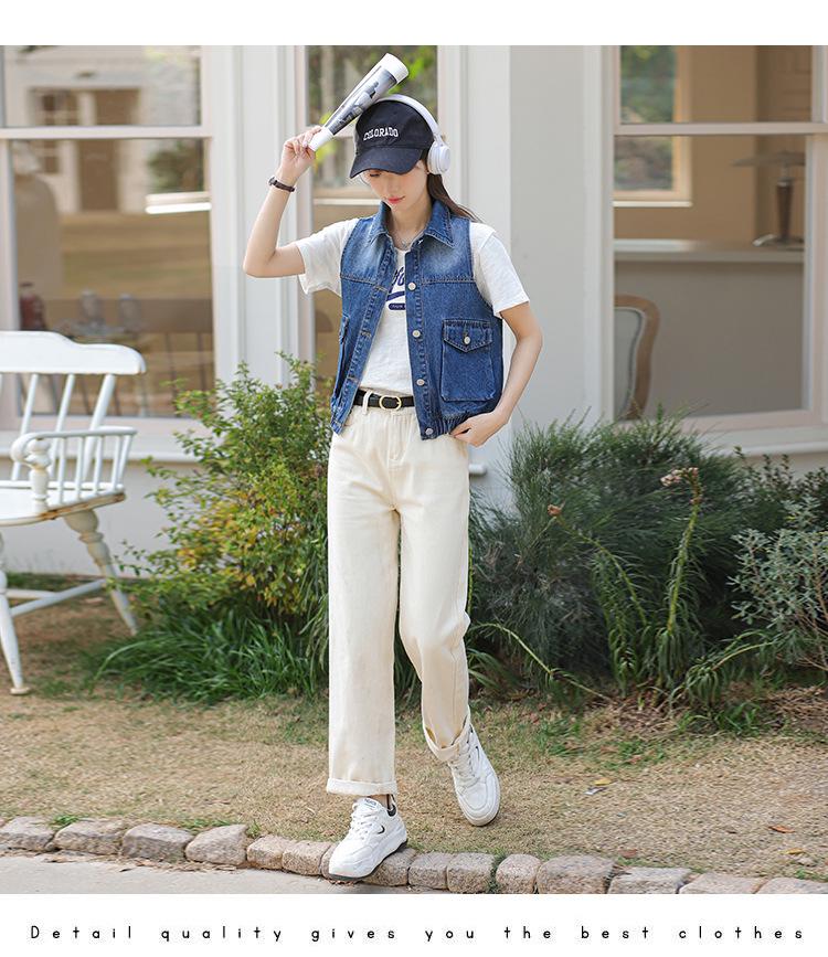 Trendy Korean-Style Blue Distressed Denim Vest for Women