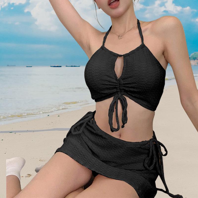 

Женский трехкомпонентный купальник бикини премиум-класса слим - Сексуальная курортная одежда для плавания XL (recommended 105-120 jin) чёрный