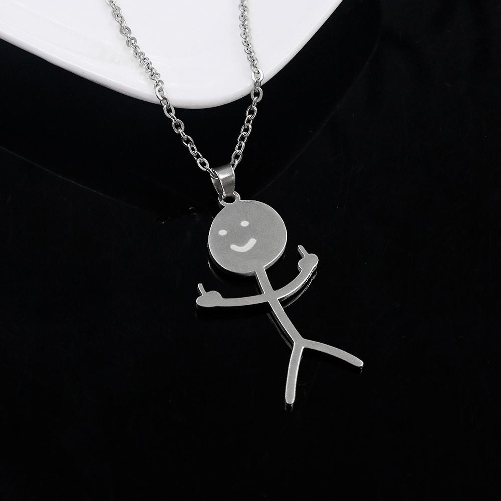 Funny Middle Finger Doodle Necklace Smiley Matchstick Hand Gesture Pendant Choker For Men Women Hiphop Fashion Jewelry Gift