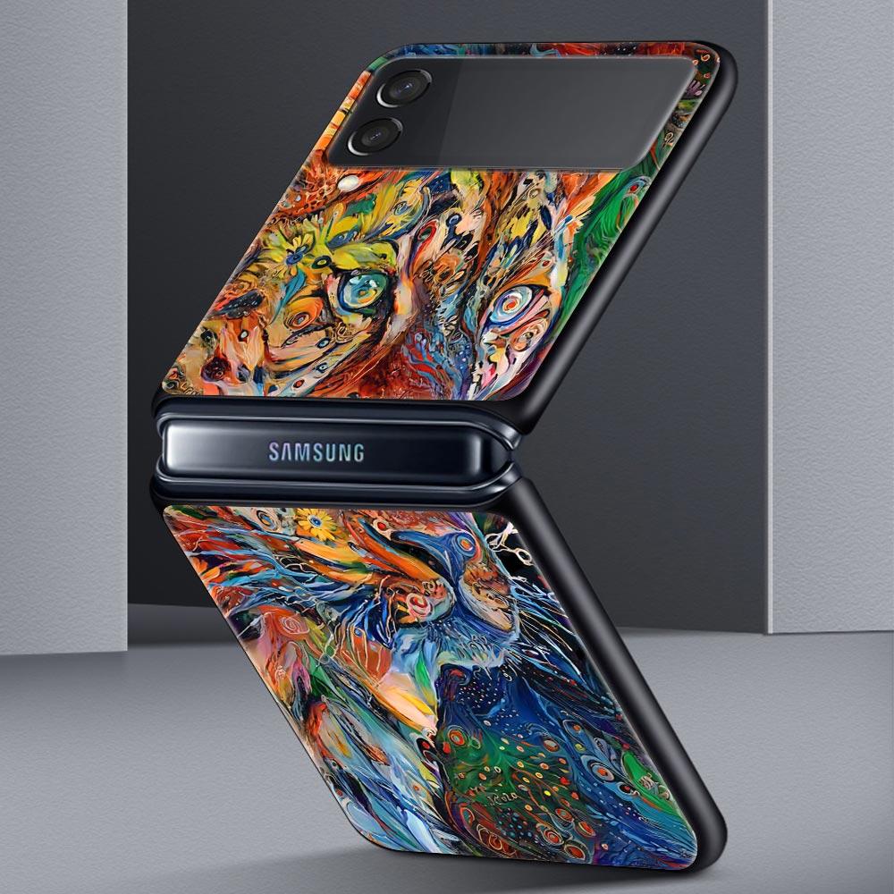 Abstract Surreal Animal Lion Phone Case for Samsung Galaxy Z Flip 3 4 5 Black Folding Mobile Shell Hard PC Coque Protect Cover