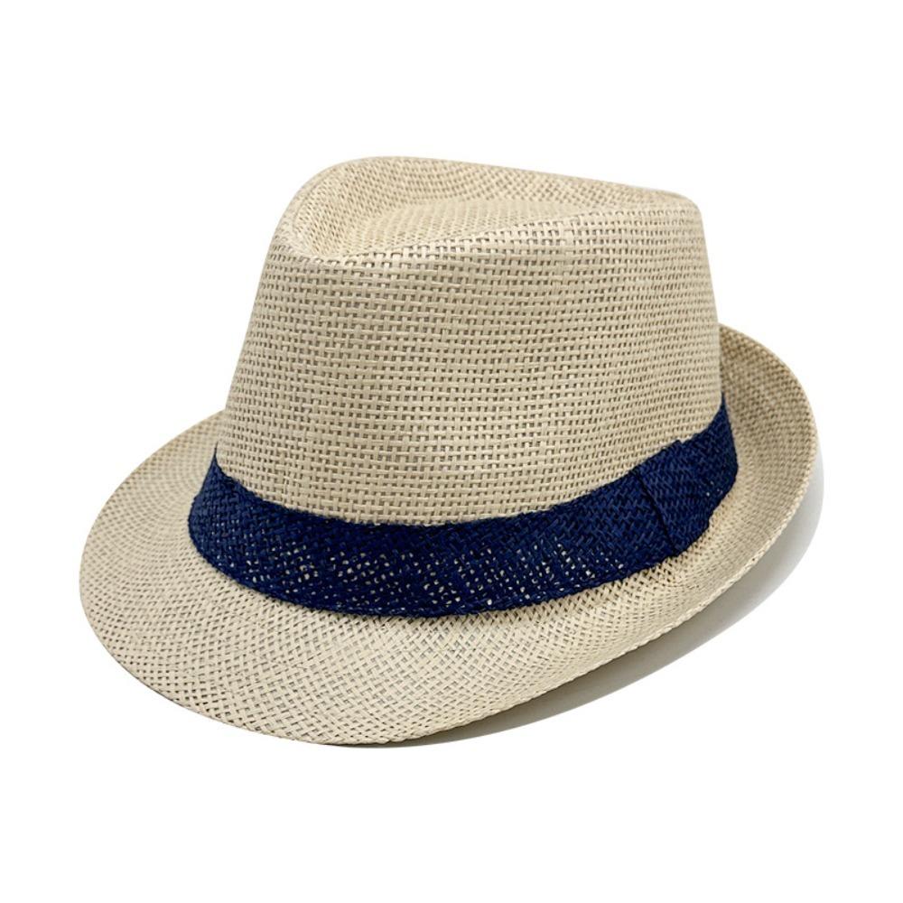 Solid Color Jazz Hat Woven Stripe Panama Cap New Sunshade Hat  Men Women