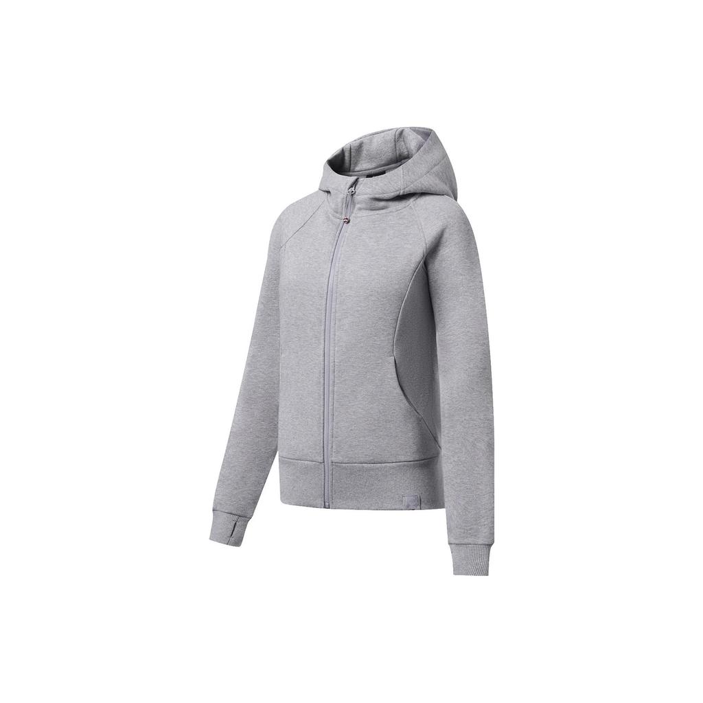 Li Ning Fitness Series Solid Color Thickened Warm Zipper Hoodie Women Hoodies Light-Gray AWDSA94-2