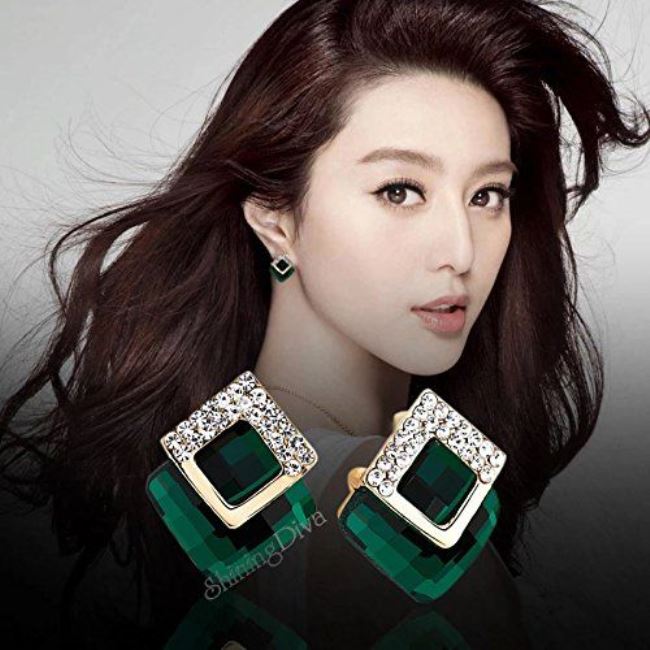 Shining Diva Fashion Latest Italian Designer 18k Gold Plated Crystal Earrings For Women and Girls