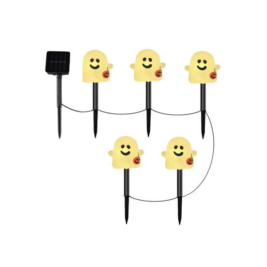 5 Stück Halloween-Solarleuchten, gruseliger Geister-Kürbis-Totenkopf-Leuchtstab, wasserdichte Outdoor-Halloween-Dekorationsleuchten für Garten, Gehweg, Hof