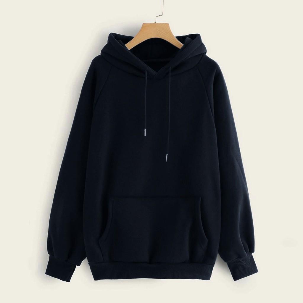 Kapuzenpullover Langarm mit Tasche Damen Freizeit Unifarben