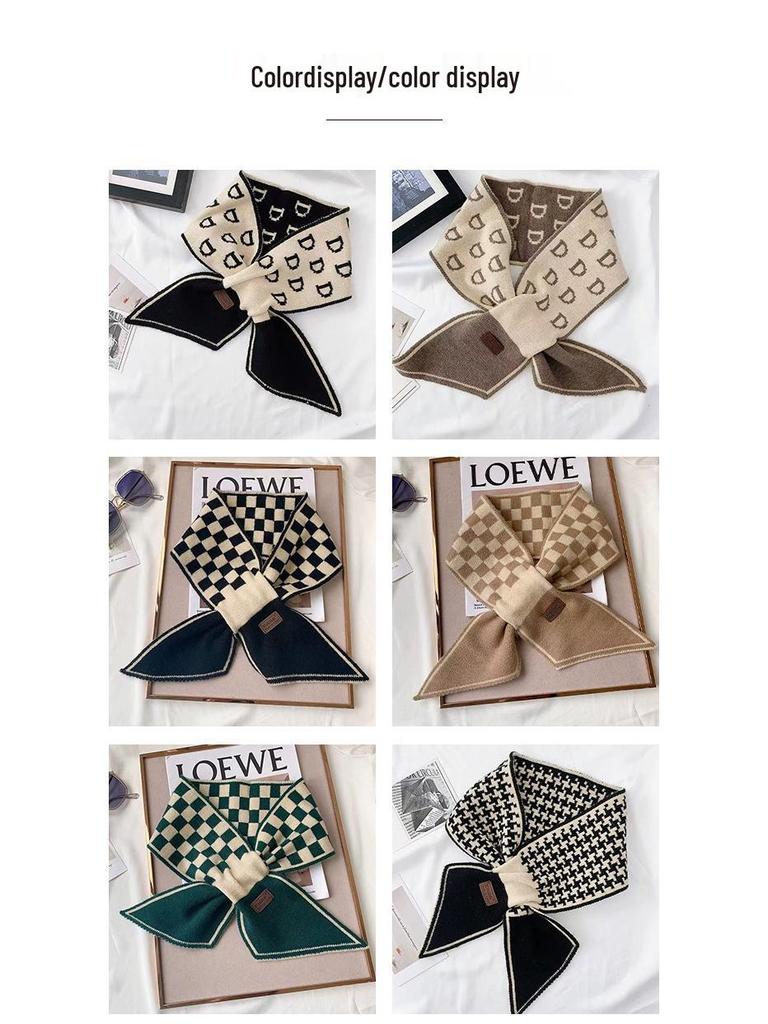 Women's Houndstooth Double-Sided Scarf Set - Thickened, Versatile, Autumn/Winter Neck Warmer