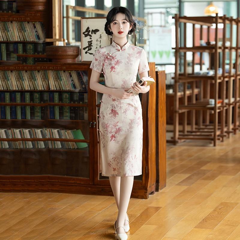 Womens Modern Qipao Dress In Bamboo Linen Retro Vintage Fit Short Sleeve Daily Wear 2025