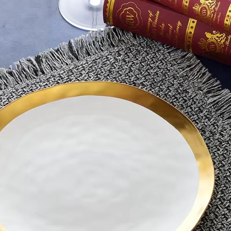 Ceramic Gold Inlay Plate Steak White Food Plate Nordic Style Tableware Bowl Dessert Dish Dinner Dinnerware Set Trays Decorative