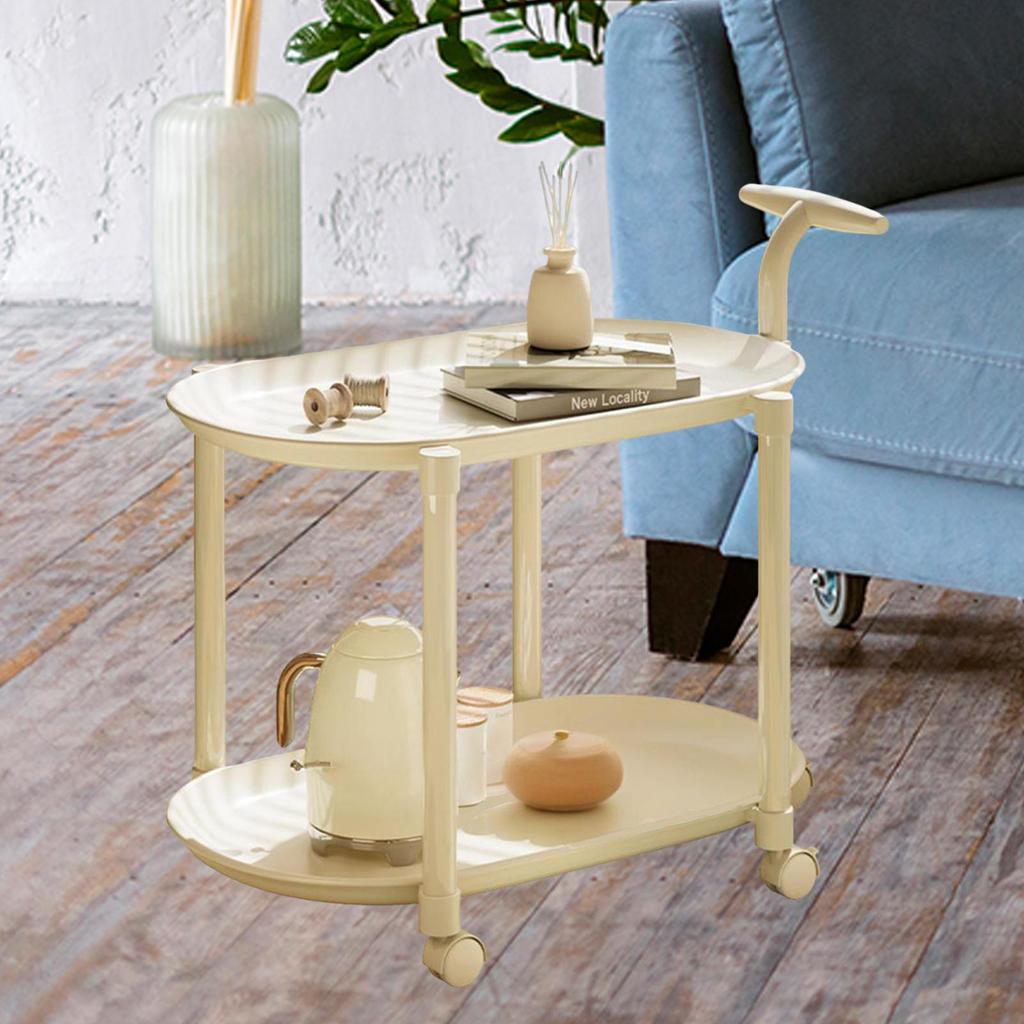Carrello di Servizio Tavolino da Divano Doppi Ripiani Aperti Decorazione Regali Minimalista con Ruote Versatile Scaffale portaoggetti per la Casa