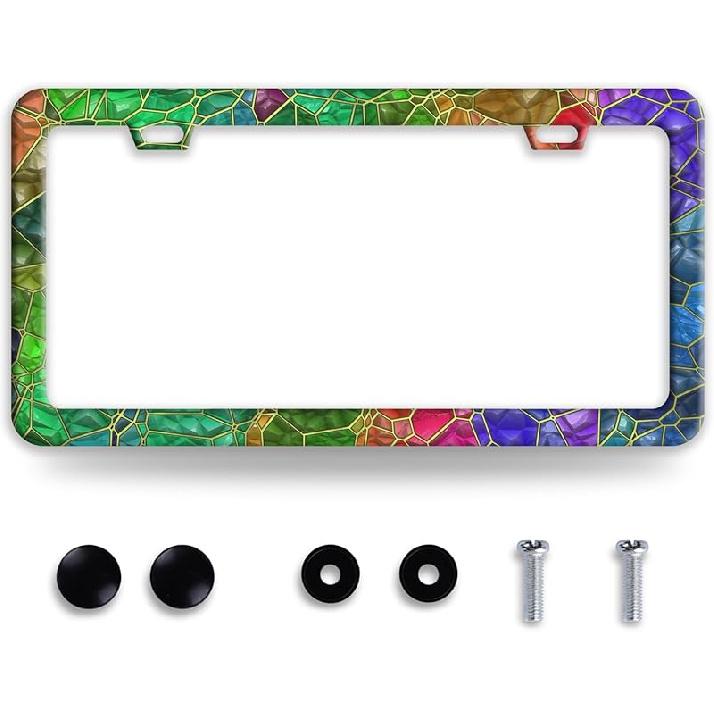 Line Art Flowers License Plate Frame Beautiful Floral License Plate Frames Funny Stainless Steel Accessories Cars Decor With 2 Holes And Screws Fits