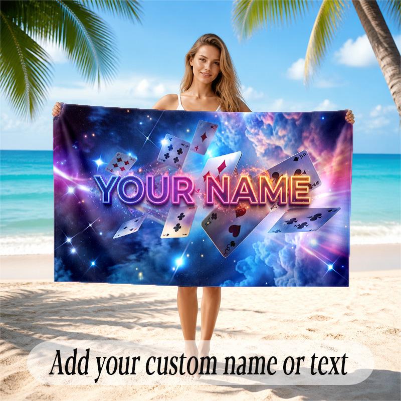 Astronaut Space Theme Quick Dry Beach Towel Custom Name Text Print Large Sand Resistant Towel Beach Vacation