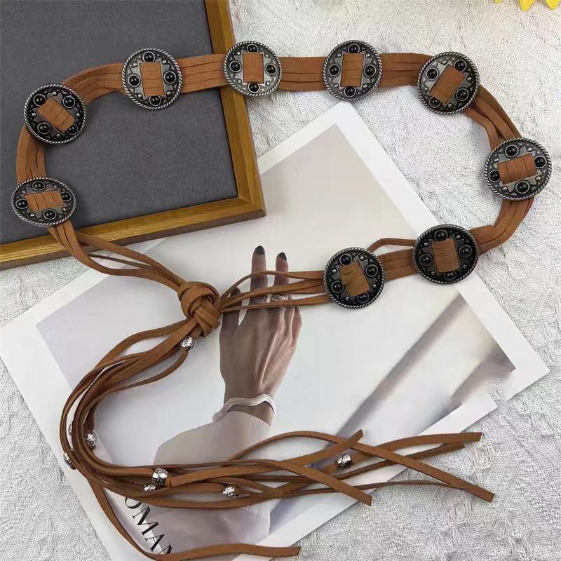 Vintage Coin Braided Sash Belt Boho Tassel Waistband Western Knotted Dress Girdle For Women Decoration