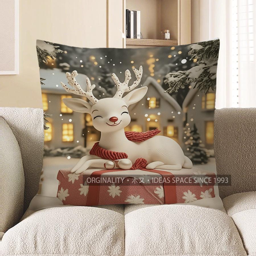 Home Decor Santa & Deer Christmas Pillow Cover Design Pattern Cushion Cover Suitable For Sofa Bedroom Car Pillow Cover
