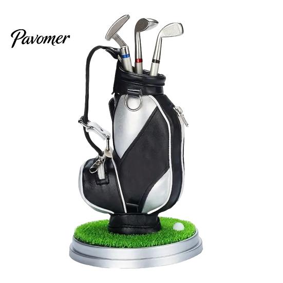 Golf Themed Office Decor Pen Holder Set, Mini Bag Desk Organizer with 3 Gift for Men Club Pens, Novelty Men, Business Boss