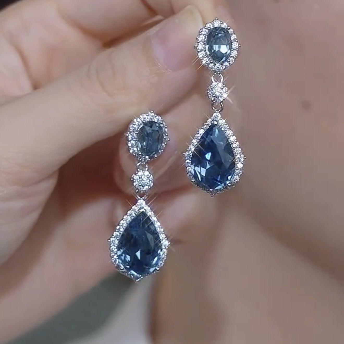 

Korean Version Blue Fashionable Earrings with Personality and Feminine Temperament, Super Fairy Long Earrings, Studs, Earrings, Retro Style