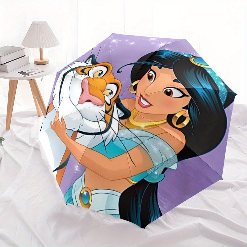 

1pc Disney Princess Jasmine & Tiger Umbrella: Auto Open Close, Portable 3-Fold Design, 8-Bone Iron Frame, Outdoor Umbrella, Perfect Gift for