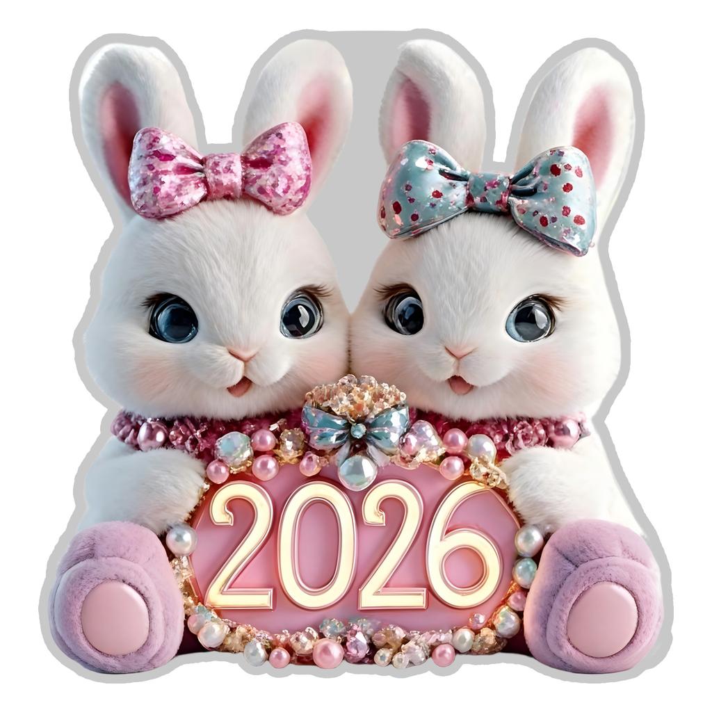 Adorable Acrylic Easter Ornament For Featuring A Pair Of Newborn Rabbits And A Shimmering Light Egg With A Beautiful Bow