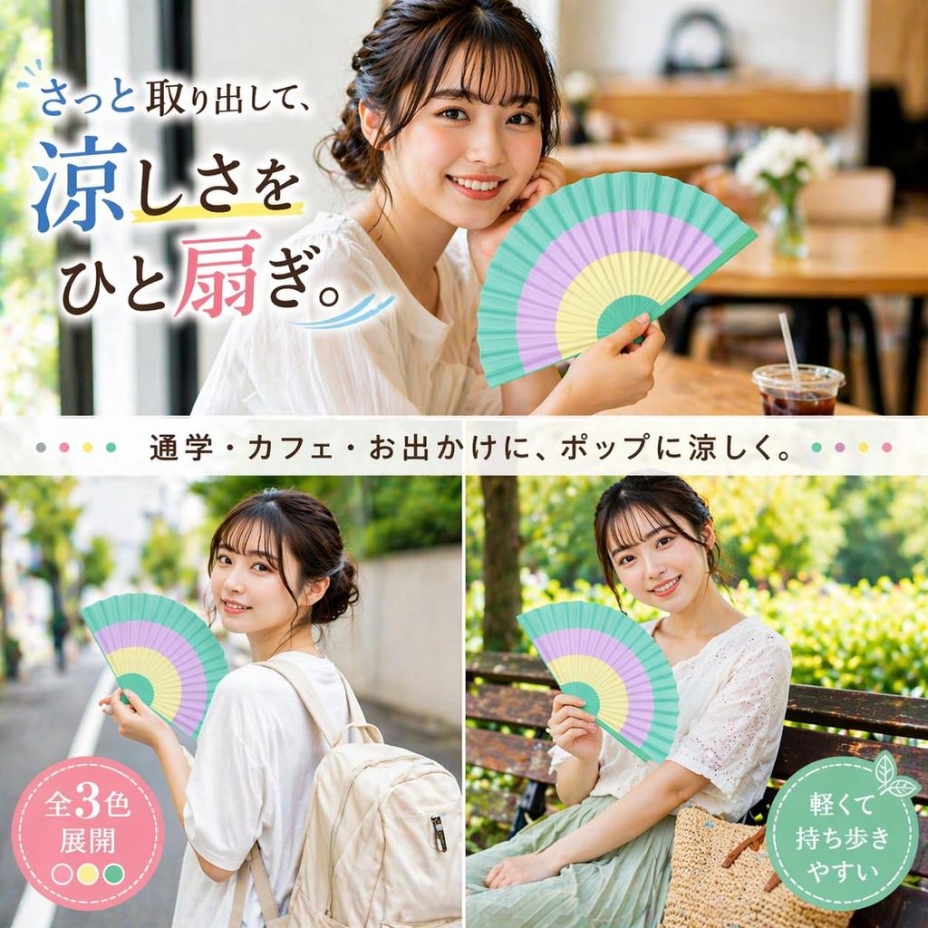 Shoroku Summer with Fan Case and Striped Fashion Craft [Nishikawa Shoten] Fan, Box, Design, Women's Fan, Gift, Fan, (Green)