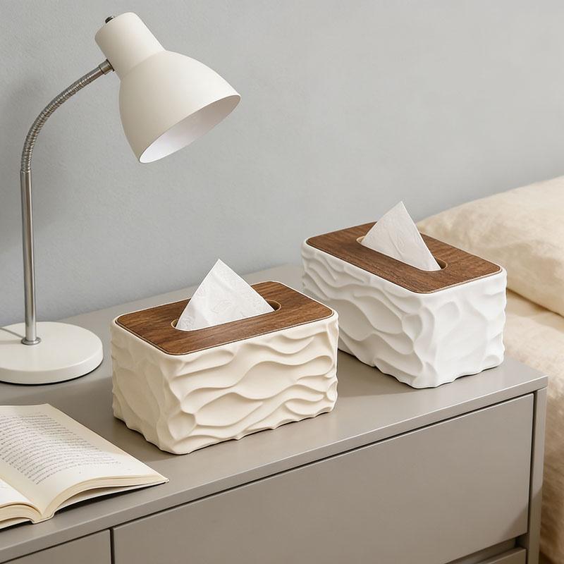 1PC Modern Minimalist Large Tissue Box Holder with Polished Brown Lid - Square Plastic Storage Organizer Suitable for Bathroom & Living Room