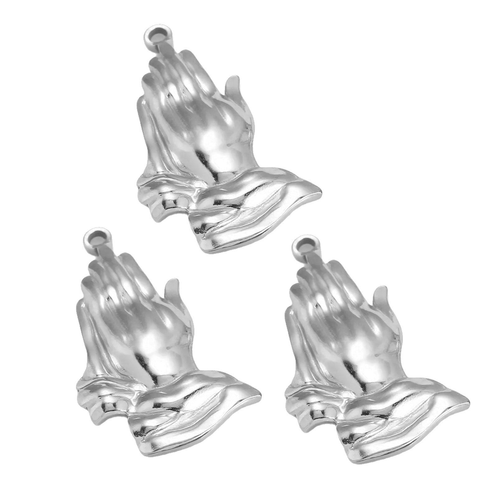 

Pack of 3 Religious Stainless Steel Charm Praying Hand Pendant for Jewelry Crafting Bracelets Necklace Components серебряный