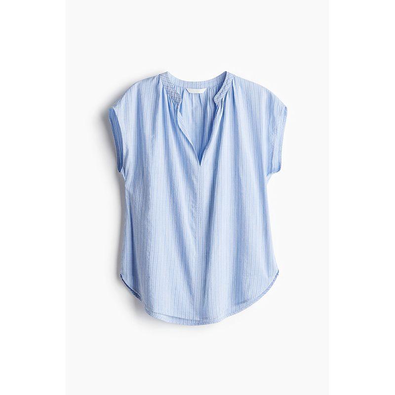 

HM Women s Shirt 2025 Autumn New Loose-Fitting Short Sleeves Casual Shirt Chinese Stand Collar Tops 1260350 Blue/White Stripes 170/104