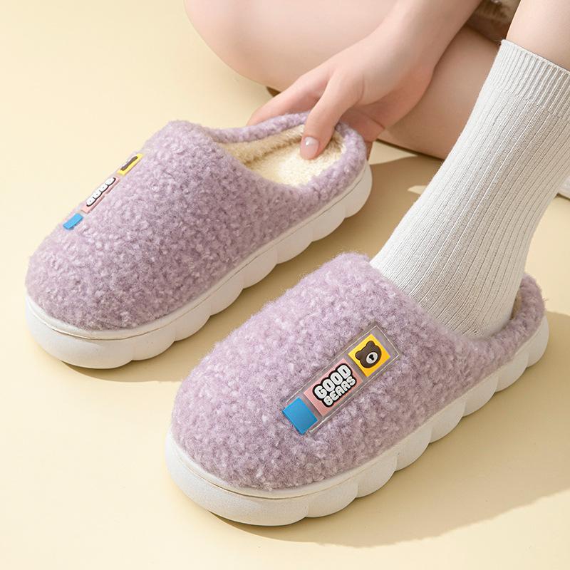 Cotton slippers women's winter new velvet warm cotton drag couple cotton shoes bag head cotton slippers silent shoes