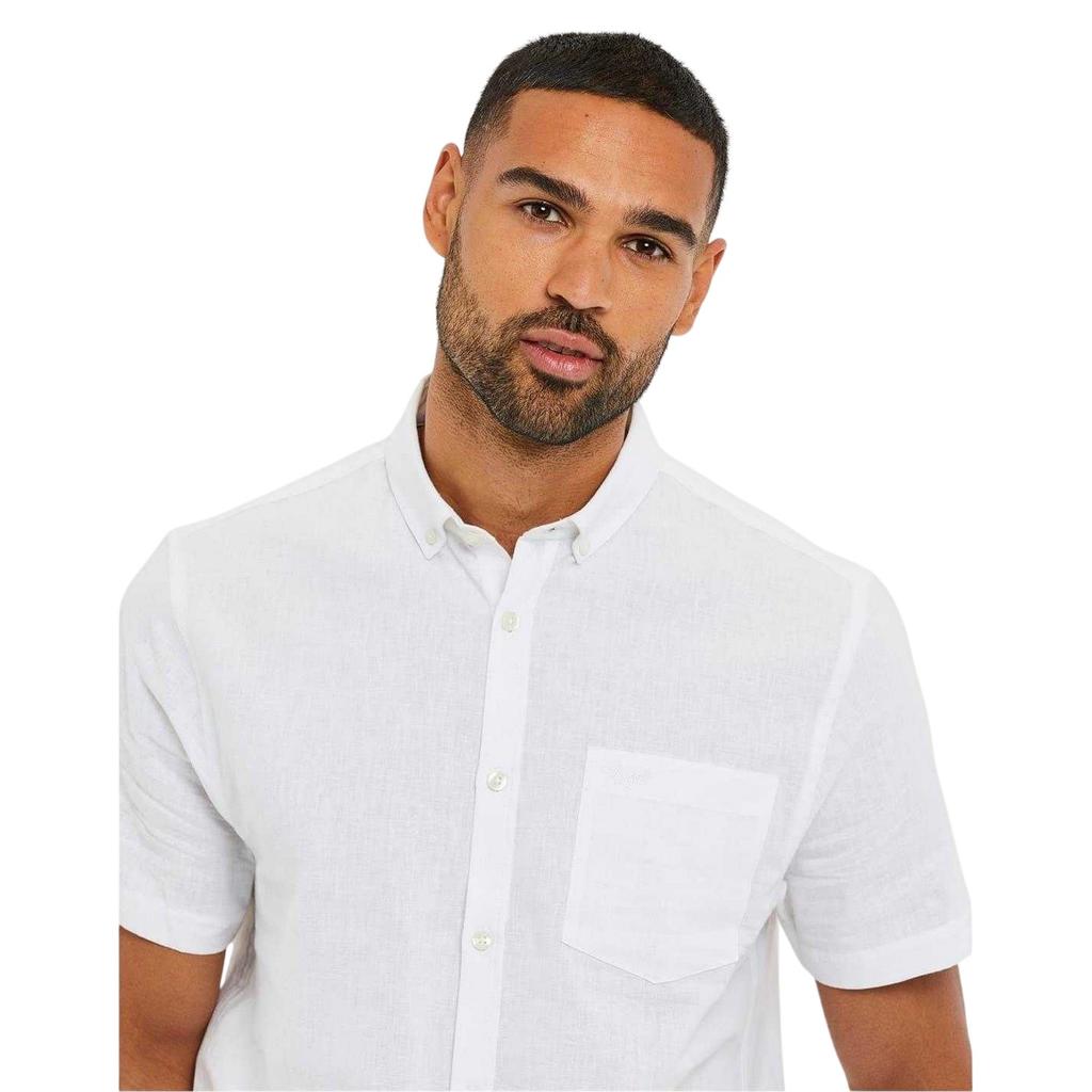 Threadbare Mens Linen Blend Short-Sleeved Shirt