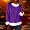 Women's Fashionable Solid Color Plush Round Neck Long Sleeved Casual Pullover T-shirt Top