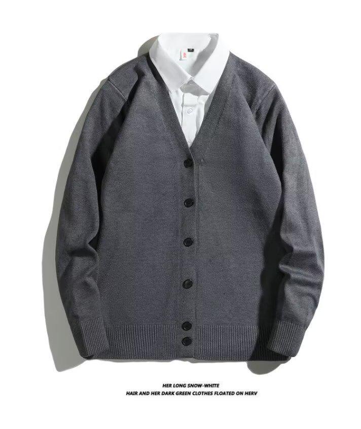Men's V-neck Cardigan Sweater - Spring & Autumn Hong Kong Style Versatile Knitwear
