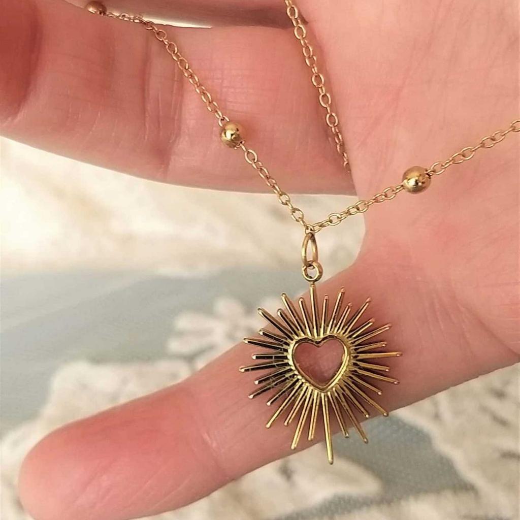 Gold Stainless Steel Sacred Heart Necklace - Custom Pendant Mother's Day Gift Jewelry Accessories