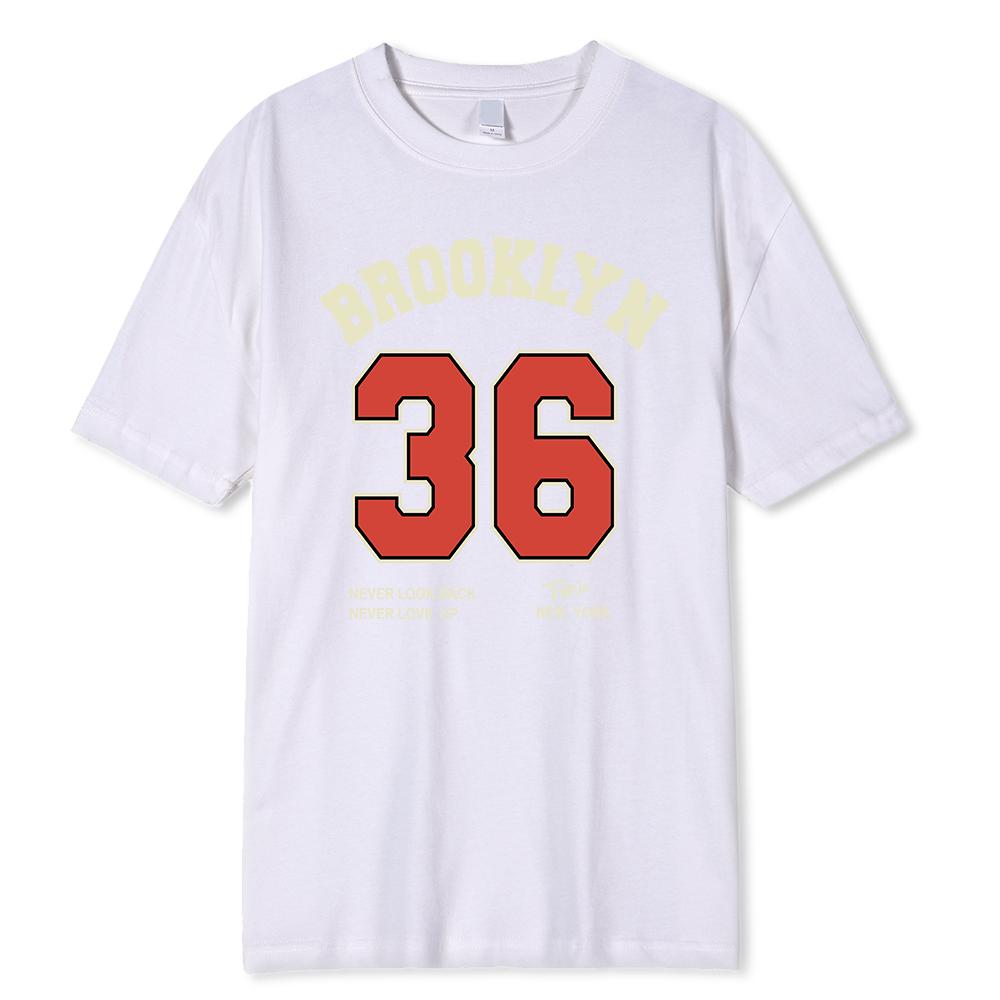 Brooklyn 36 Art Letter Retro Design Cartoons Printing Clothing Male Breathable Tshirt Loose T-Shirts Cotton Short Sleeve