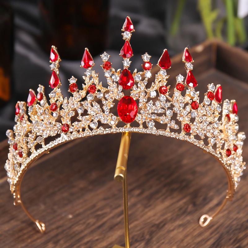 Europäischer und amerikanischer Brautkronen-Haarschmuck – Roter Hochzeitskopfschmuck für Frauen