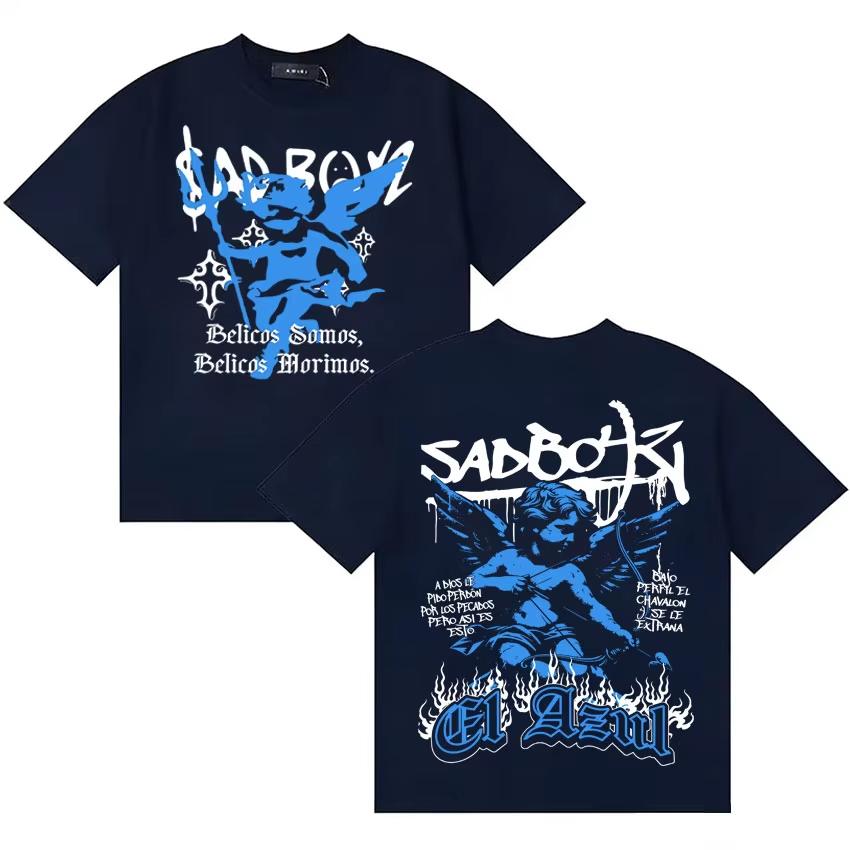 Rapper Junior H Sad Boyz Hip Hop T Shirt Unisex Unisex Summer Crewneck Short Sleeve Double Sided Print Streetwear Hip Hop Clothing