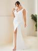 Ever-Pretty Plus Size Deep V-Neck Sleeveless High Slid Simple Wedding Dresses for Bride White