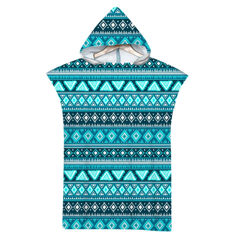 Geometric Beach Towel Soft Microfiber Quick Dry Large Bath Towels Hooded Cloak Wetsuit Adult Kid Poncho Bathrobe For Swim Surf