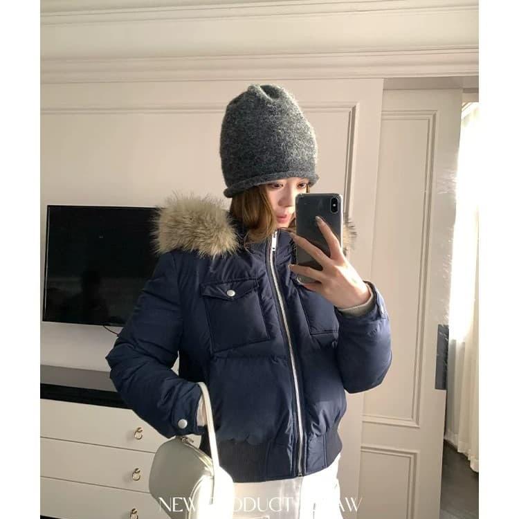 Winter new women's small college style thin cotton-padded clothes fashionable casual big fur collar short down cotton-padded clothes