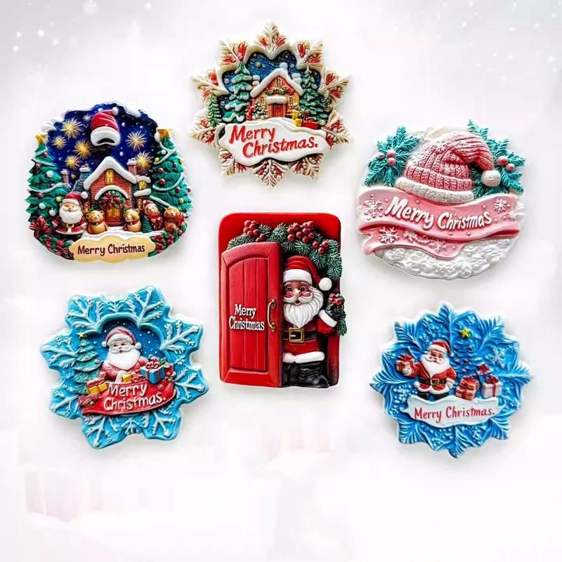 Christmas Gifts Santa Claus Fridge Magnets Home Decoration Snowman Moose Elk Fridge Stickers Children Presents