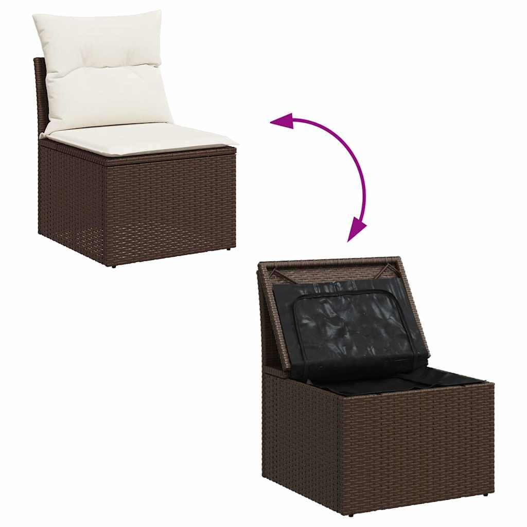 5 Piece Garden Sofa Set with Cushions Brown Poly Rattan