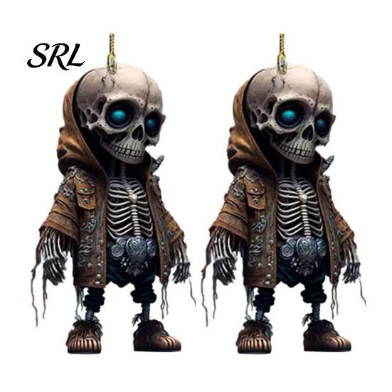 Gothic Style Vehicle Decoration 2Pcs Hoodie Skeleton Ornaments, 2D Flat Acrylic Pendants, Backpack Pendant And Keychain Charm Hanging Ornaments