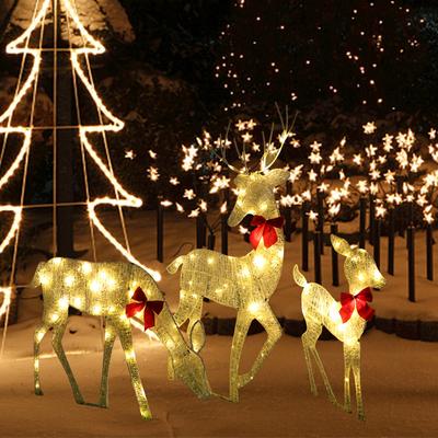 Christmas Decoration Metal Family Deer Christmas Decor Iron Art LED Lighted Christmas Lighted Reindeer for Yard Patio Lawn Decor