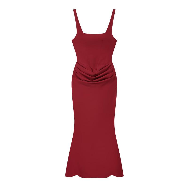 NSSF Homemade, European and American Women's Clothing New Wholesale Dress Dress, Sexy Halter Suspender Hip-wrapped Long Dress