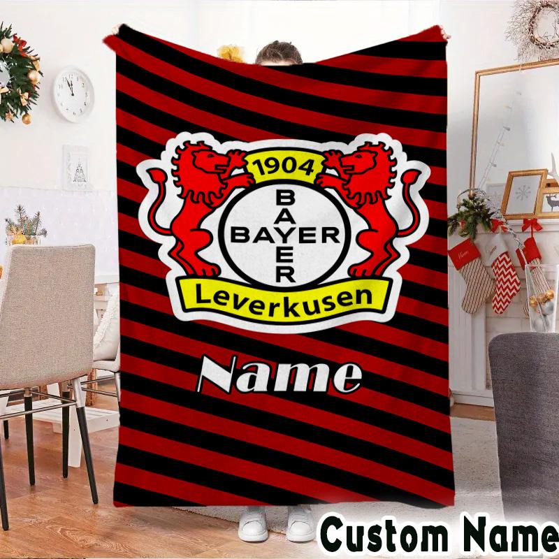 Custom Name Bayer FC Crest Throws Blanket Flannel Blankets for Couch Bed Gifts for Men Women Picnic blanket Christmas fan gifts